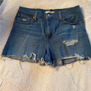 Levi's Distressed Blue Denim High-Rise Shorts sz 31 new